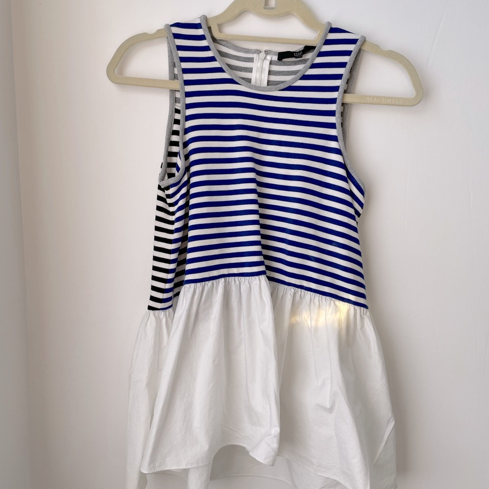 Tibi top with stripe cotton knit tank and percale type ruffle, size 2
